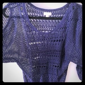 Crochet cut out Navy sweater 3/4 sleeves in Medium